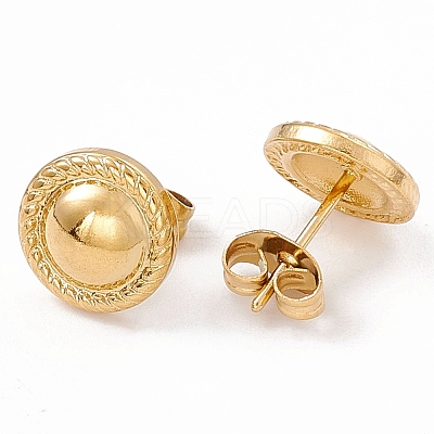 Ion Plating(IP) 304 Stainless Steel Flat Round Stud Earrings for Women EJEW-G338-03G-1