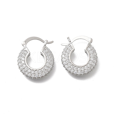 Brass Micro Pave Clear Cubic Zirconia Flat Round Hoop Earrings EJEW-K318-04B-P-1