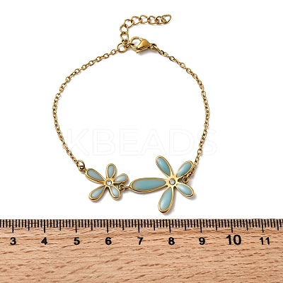 304 Stainless Steel Enamel & Crystal Rhinestone Link Bracelets for Women LS-BJEW-G763-01G-1