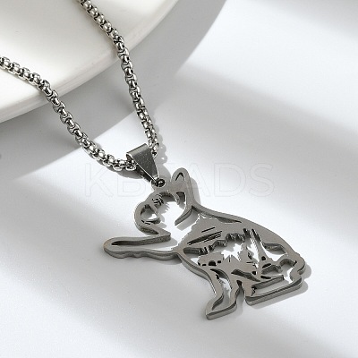 201 Stainless Steel Dog Outline Pendant Necklaces NJEW-P327-06P-1