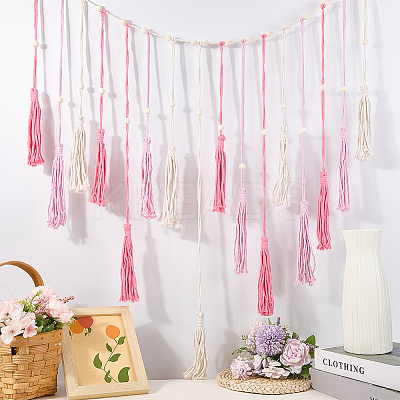 Bohemian Hand-woven Cotton Rope Tassel with Wood Beads Wall Hanging Ornaments FIND-WH20019-136A-02-1