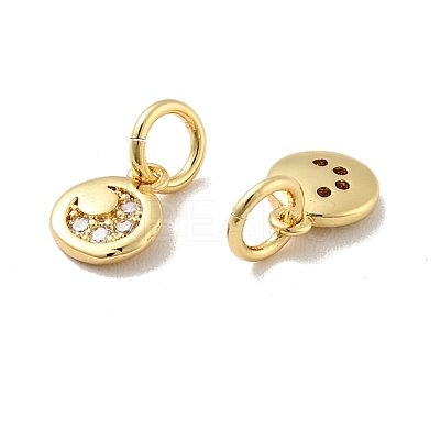 Flat Round Brass Micro Pave Clear Cubic Zirconia Charms KK-G419-22G-1