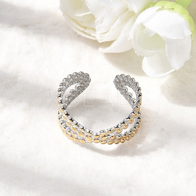Adjustable 304 Stainless Steel Cuff Rings for Women RJEW-B150-01GP-10-1