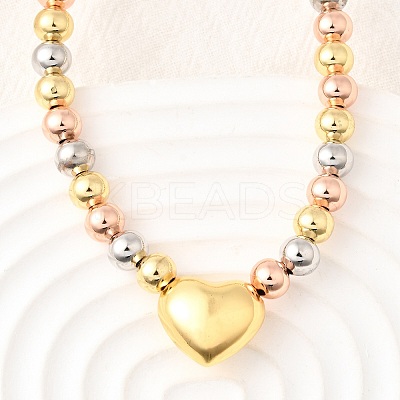 Three-color Brass Heart & Round Beaded Necklaces for Women NJEW-D314-10PG-1