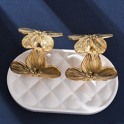 Flower with C-Shaped 304 Stainless Steel Stud Earrings for Women EJEW-A131-01B-G-1