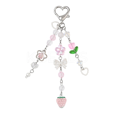 Strawberry Acrylic & Handmade Lampwork & Glss Pendant Decorations HJEW-YW00119-1