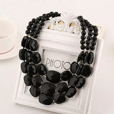 Bohemian Style Acrylic Faceted Rectangle Graduated Beaded 3 Layer Necklaces for Women WGBB337-02-1