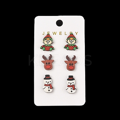 Christmas Theme Wood Stud Earrings EJEW-U016-06P-04-1
