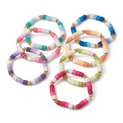 7Pcs 7 Color Polymer Clay Heishi Surfer Stretch Bracelets Set BJEW-JB09644-02-1