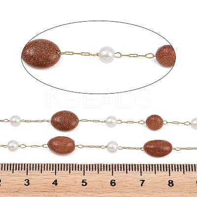 Synthetic Goldstone Nuggets & 316 Stainless Steel Handmade Link Chains CHS-K021-14G-05-1