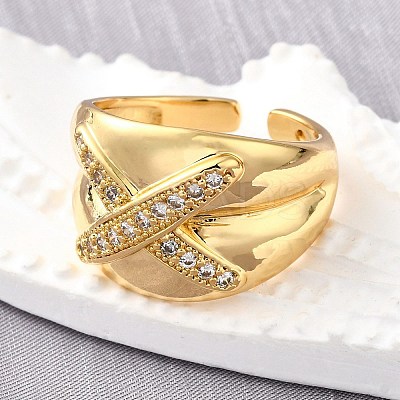 Brass Micro Pave Cubic Zirconia Adjustable Open Cuff Rings for Women RJEW-K292-11G-1