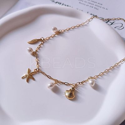 Summer Beach Brass & Plastic Imitation Pearl Pendant Necklaces for Women FS-WG04E65-01-1