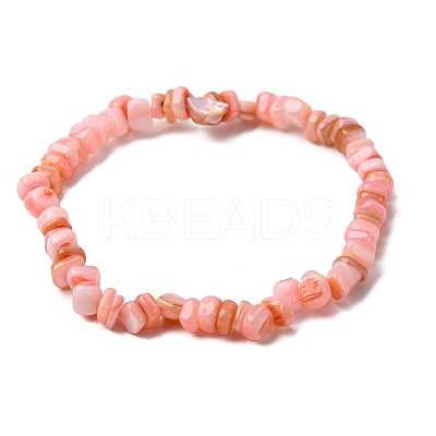 Dyed Natural Freshwater Shell Beaded Stretch Bracelets for Men Women BJEW-JB12478-02-1