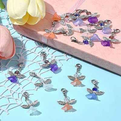 16Pcs 4 Colors Angel Glass Acrylic Pendants HJEW-FS00015-1