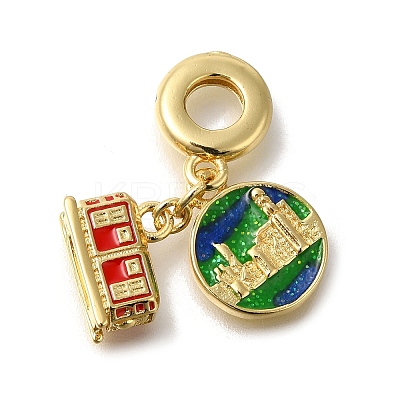 Brass Red & Green Enamel European Dangle Charms KK-R002-21G-1