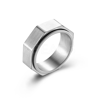 Plain Octagon Stainless Steel Rotating Finger Ring PW-WG48704-03-1