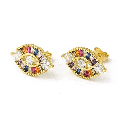 Colorful Cubic Zirconia Horse Eye Stud Earrings EJEW-H092-06G-1
