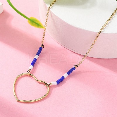 304 Stainless Steel & Blue Glass Beads Pendant Necklaces for Women NJEW-A045-26B-G-1