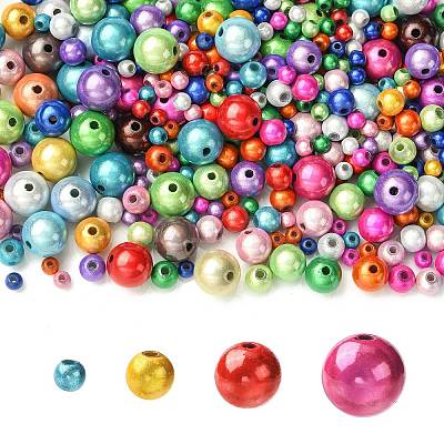 350Pcs 4 Styles Laser Opaque Acrylic Beads OACR-CJ0002-22-1