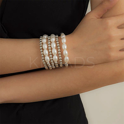 4Pcs 2 Colors 201 Stainless Steel Round Beaded Stretch Bracelets Set for Men Women BJEW-BC0001-15A-1