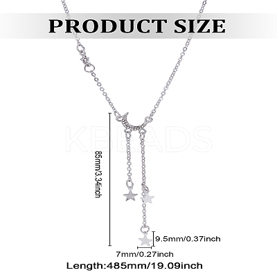 1Pc Moon Star Alloy Tassel Pendant Necklaces for Women NJEW-LP0002-95-1