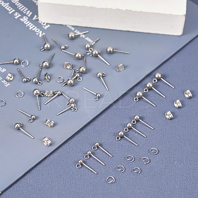 90Pcs 3 Size 202 Stainless Steel Ball Stud Earring Findings STAS-TA0002-22-1