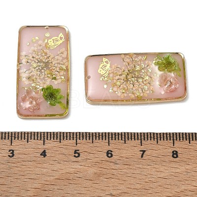 Plating Brass & Transparent Epoxy Resin & Dried Flower Pendants RE-CBAA153-04A-1