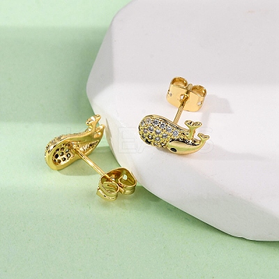 Brass Micro Pave Clear Cubic Zirconia Stud Earrings LS-EJEW-D328-04G-03-1