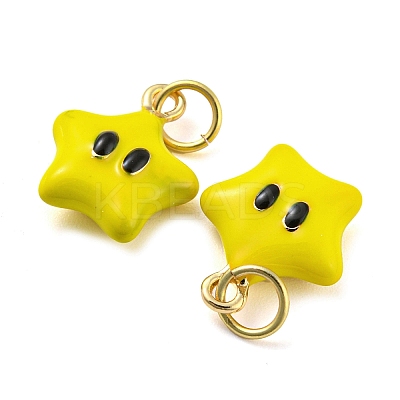 Star Rack Plating Brass Enamel Charms KK-Q804-07G-1