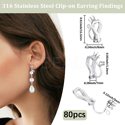 80Pcs 316 Stainless Steel Clip-on Earring Findings STAS-BBC0007-36-1