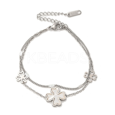 304 Stainless Steel Shell Pearl Pendant Multi-strand Bracelets BJEW-U028-01P-1