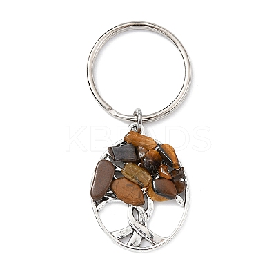 Natural Tiger Eye Chip & Alloy Tree of Life Pendant Keychain KEYC-JKC00648-07-1