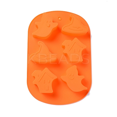 Halloween Theme Ghost/House/Witch Hat Cake Decoration Food Grade Silicone Molds DIY-E067-02-1