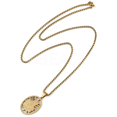 201 Stainless Steel Hollow Catholic Saint Benedict Oval Pendant Box Chain Necklaces NJEW-D089-05G-1