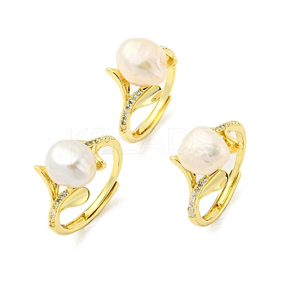Natural Pearl Flower of Life Adjustable Ring RJEW-H220-26G-1