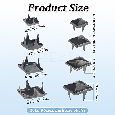 200Pcs 4 Styles Iron Studs Rivets IFIN-GF0001-54B-1