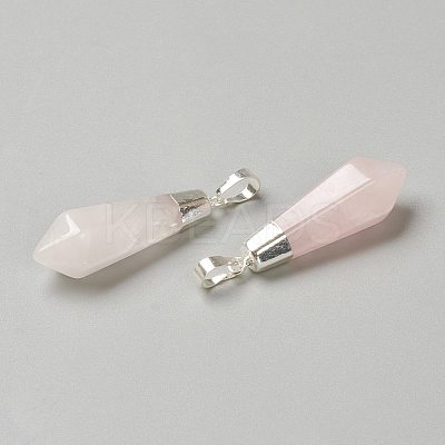 Natural Rose Quartz Pointed Pendants G-P445-E12-1
