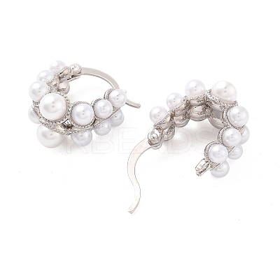 Rack Plating Brass ABS Imitation Pearl Hoop Earrings EJEW-M029-02P-1
