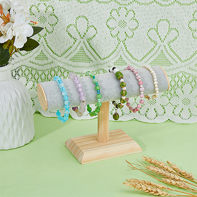 Velvet T-Bar Bracelet Display Stands with Wooden Base BDIS-WH0010-03C-1