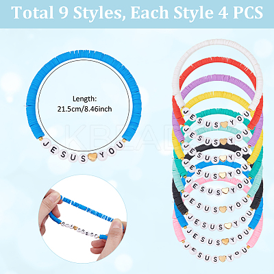 36Pcs 9 Styles Polymer Clay Beads Bracelets for Women Men BJEW-UN00010-1