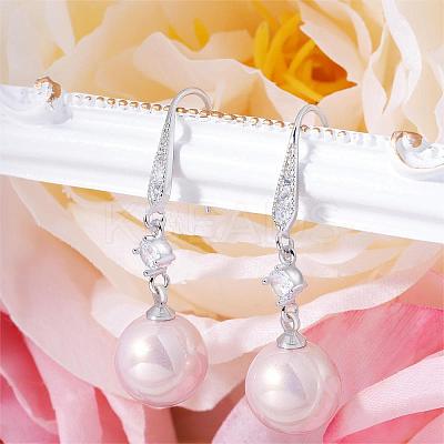 Pearl Earrings with Cubic Zirconia White Freshwater Shell Pearl Dangle Hook Earrings Stud Round Ball Drop Hoop Earrings Brass Jewelry Gift for Women JE1097B-1