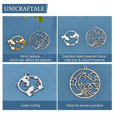 8Pcs 4 Style Ion Plating(IP) 201 Stainless Steel Pendants STAS-UN0033-32-1
