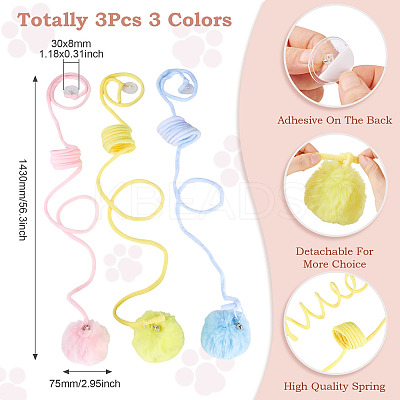 3Pcs 3 Colors Cloth & Iron Spring Ball Cat Toys AJEW-TA0002-21-1