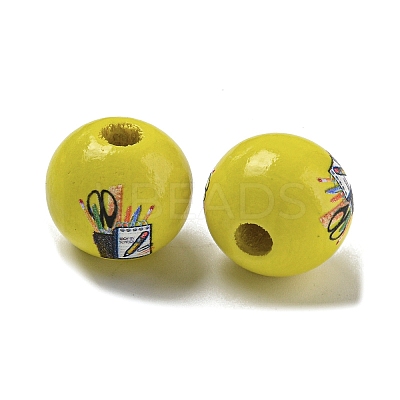 Printed Wood European Beads WOOD-L020-D07-1