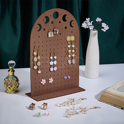 Hollow Moon Wood Earring Organizer Display Stands EDIS-WH0050-02A-1