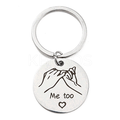 Non-Tarnish Valentine's Day Theme 304 Stainless Steel Flat Round with Word Me Too Pendant Keychain KEYC-K018-01P-01-1