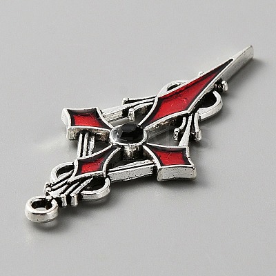 Jet Rhinestone Cross Pendant with Red Enamel ENAM-WH0001-06AS-03-1