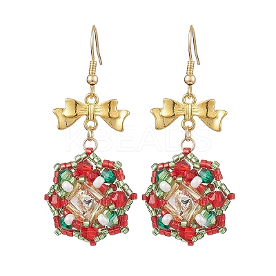 Christmas Theme Flower Glass Seed Beaded Dangle Earrings for Women EJEW-MZ00205-1