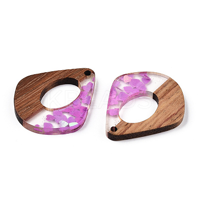 Transparent Resin & Walnut Wood Pendants RESI-N039-57A-1
