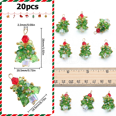 20Pcs Christmas Tree Glass Pendants FIND-SC0011-08-1